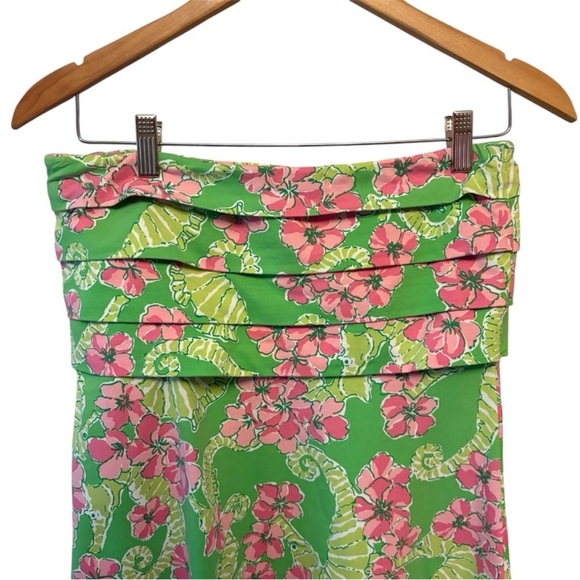 Vintage Lilly Pulitzer Petula Limeade Floater Coral Me Crazy Strapless Dress M - Picture 9 of 13